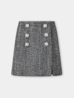 A-LINE MINI SKIRT IN HERRINGBONE WOOL | Rabanne New