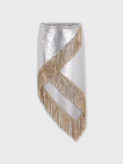 Asymetrical chainmail skirt with golden metalic fringes | Rabanne Online