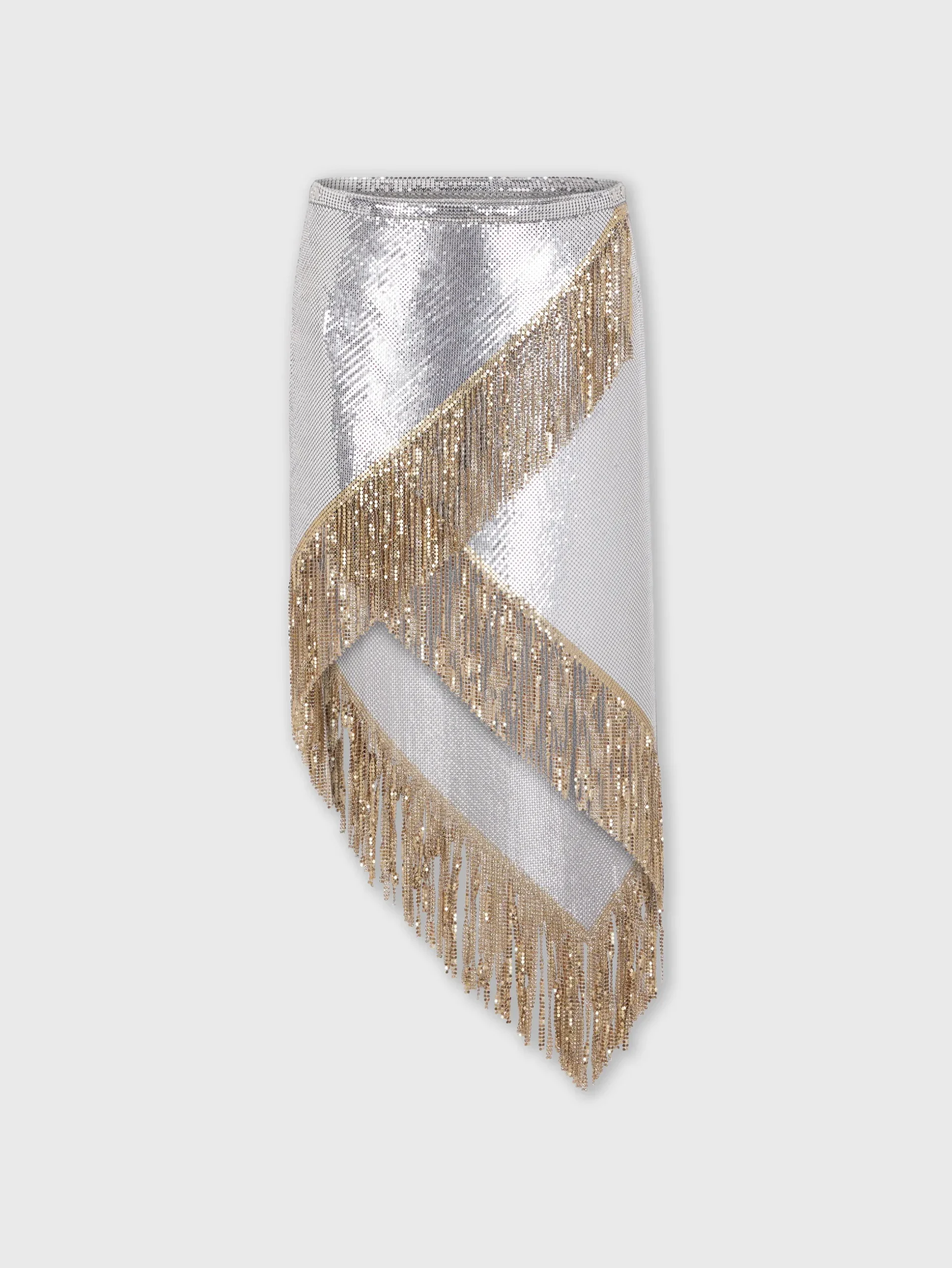 Asymetrical chainmail skirt with golden metalic fringes | Rabanne Online