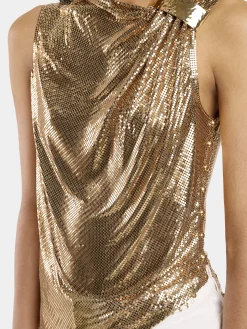 ASYMETRICAL DRAPED TOP IN MESH | Rabanne Online