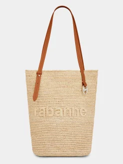 Beige Raffia Tote Bag with logo | Rabanne Store