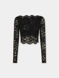 BLACK CROP TOP IN LACE | Rabanne New