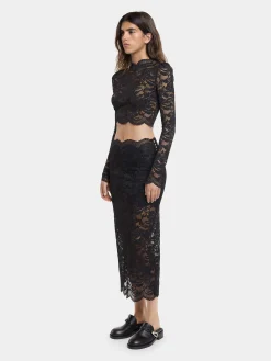 BLACK CROP TOP IN LACE | Rabanne New