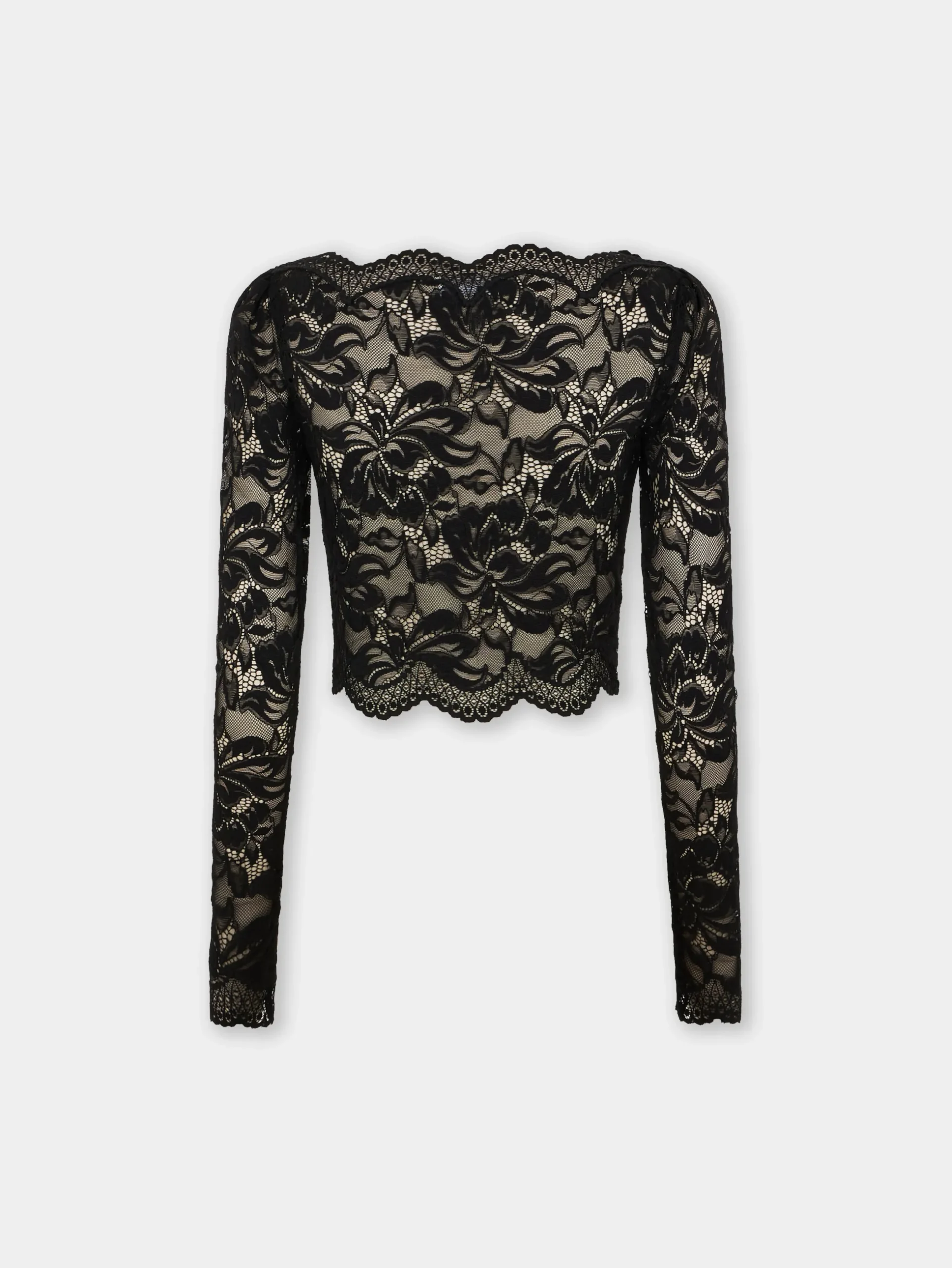 BLACK CROP TOP IN LACE | Rabanne New