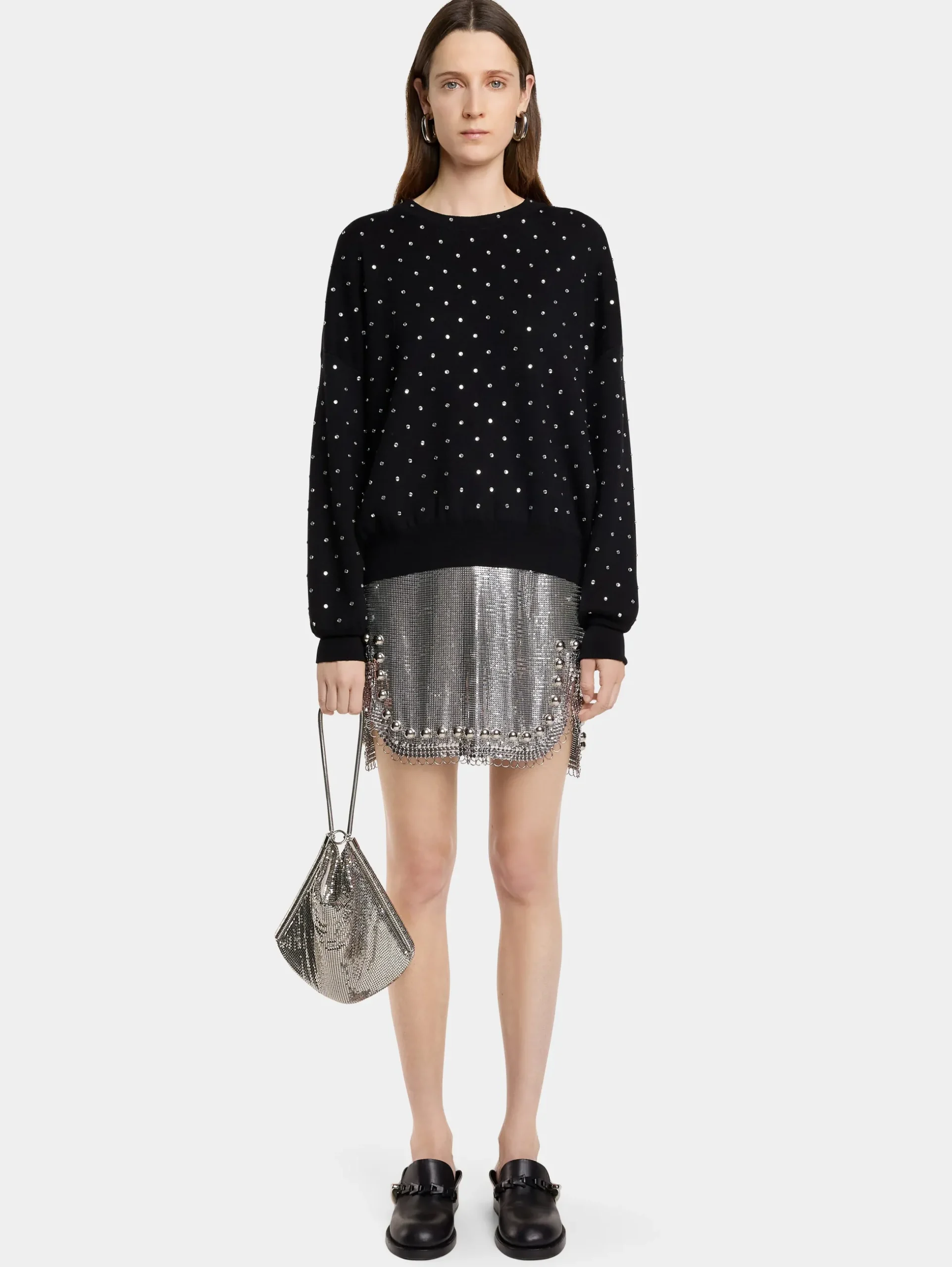 BLACK CRYSTAL-EMBELLISHED SWEATER IN WOOL | Rabanne Outlet