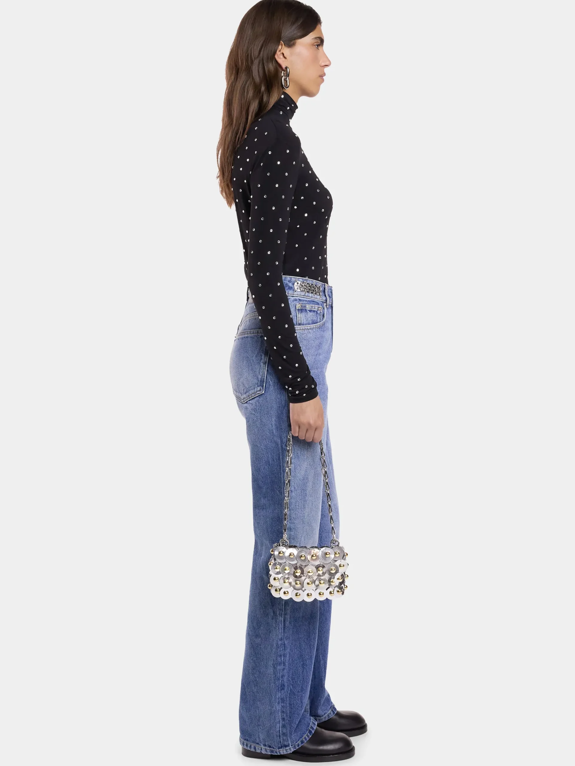 BLACK CRYSTAL-EMBELLISHED TOP IN SECOND-SKIN JERSEY | Rabanne Sale