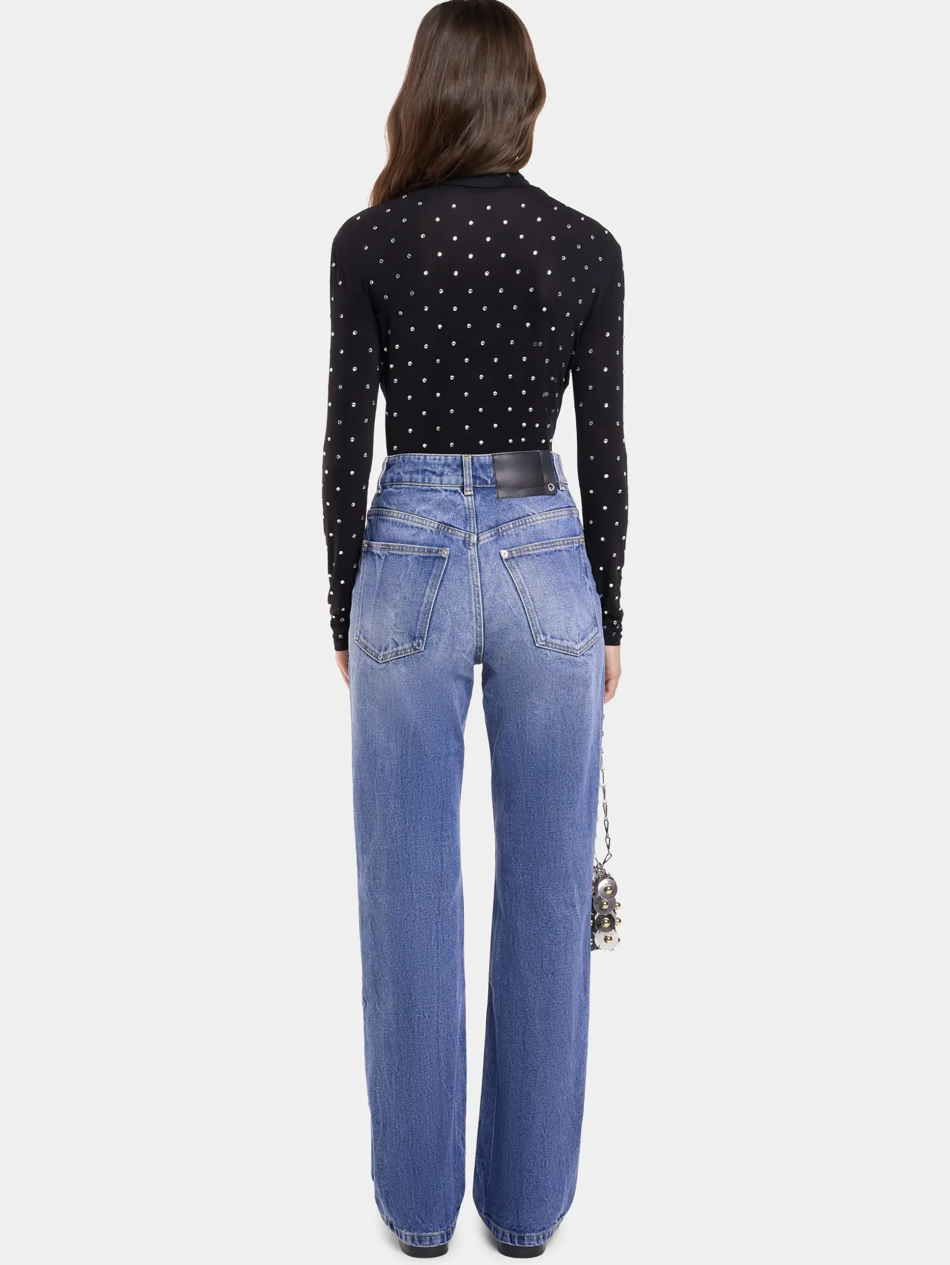 BLACK CRYSTAL-EMBELLISHED TOP IN SECOND-SKIN JERSEY | Rabanne Sale