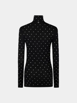 BLACK CRYSTAL-EMBELLISHED TOP IN SECOND-SKIN JERSEY | Rabanne Sale