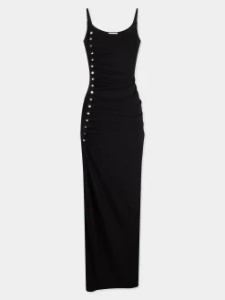 black drapé pression sleevless dress | Rabanne Fashion