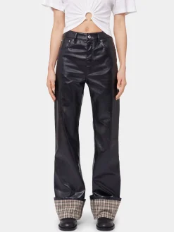 BLACK FLARED TROUSERS IN IMITATION LEATHER | Rabanne Flash Sale