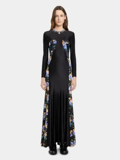 BLACK FLORAL LONG DRESS IN JERSEY | Rabanne Store