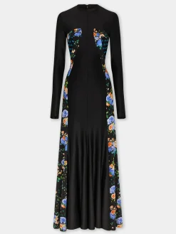 BLACK FLORAL LONG DRESS IN JERSEY | Rabanne Store