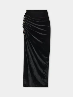 BLACK LONG DRAPED SKIRT IN VELVET | Rabanne Flash Sale