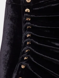 BLACK LONG DRAPED SKIRT IN VELVET | Rabanne Flash Sale