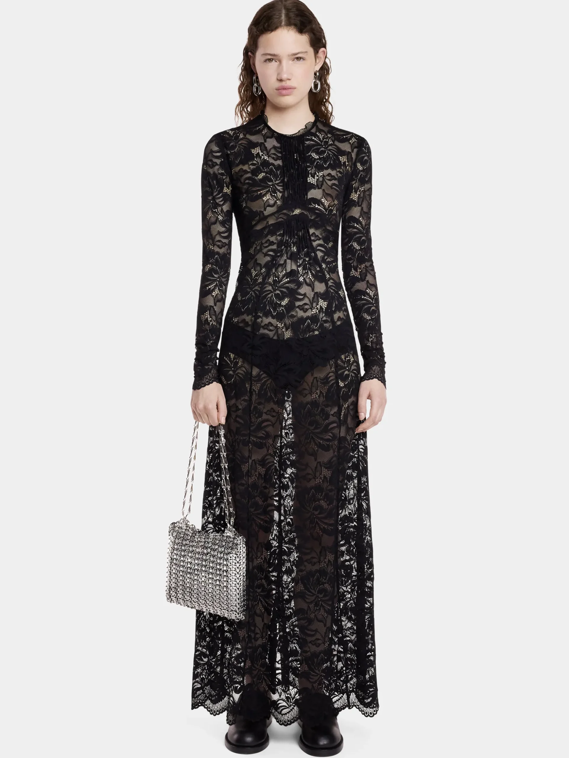 BLACK LONG DRESS IN LACE | Rabanne Flash Sale