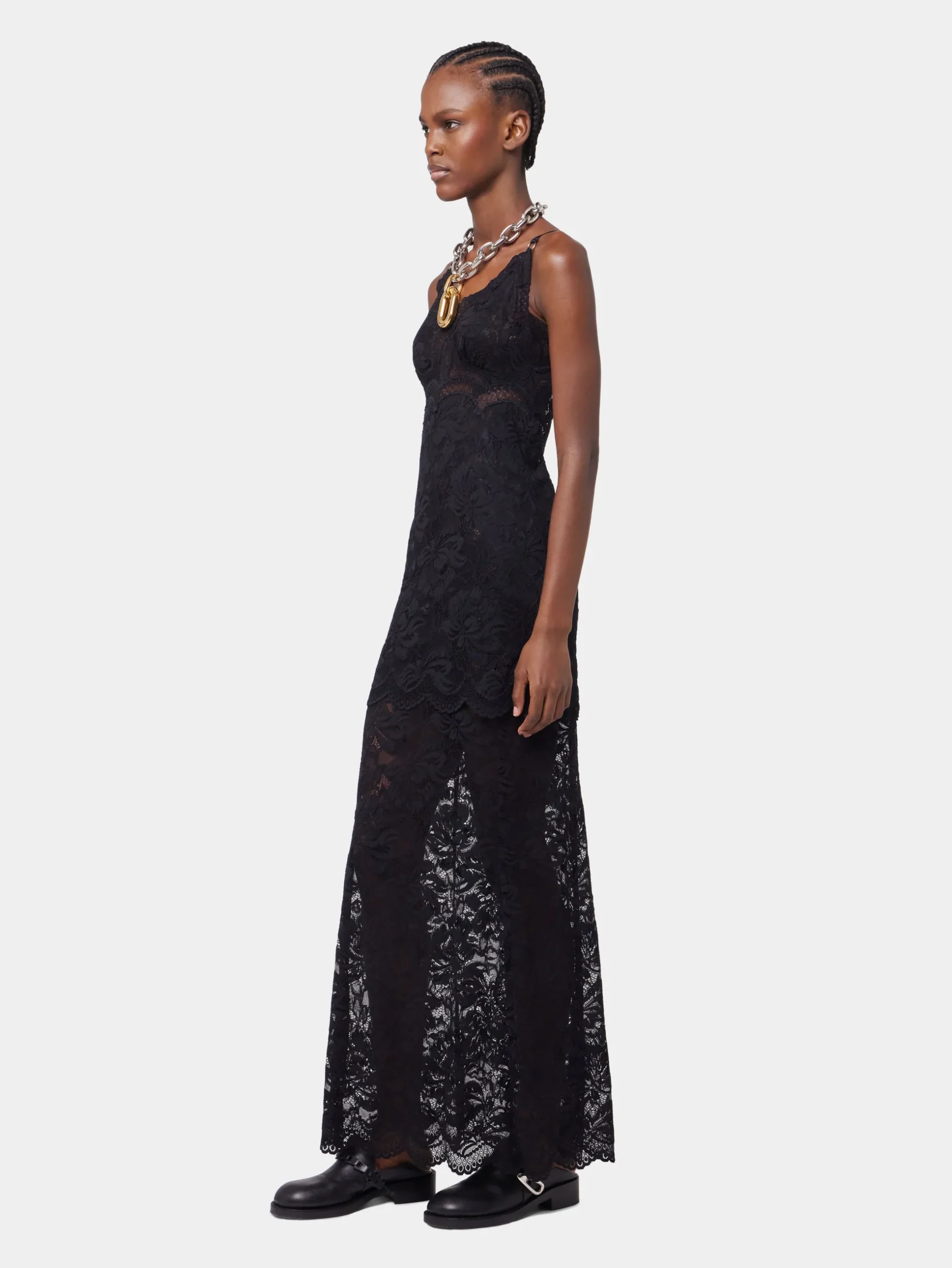 BLACK LONG DRESS IN LACE | Rabanne Discount