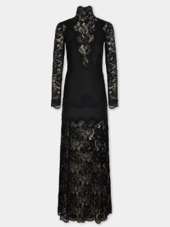BLACK LONG DRESS IN LACE AND JERSEY | Rabanne Flash Sale