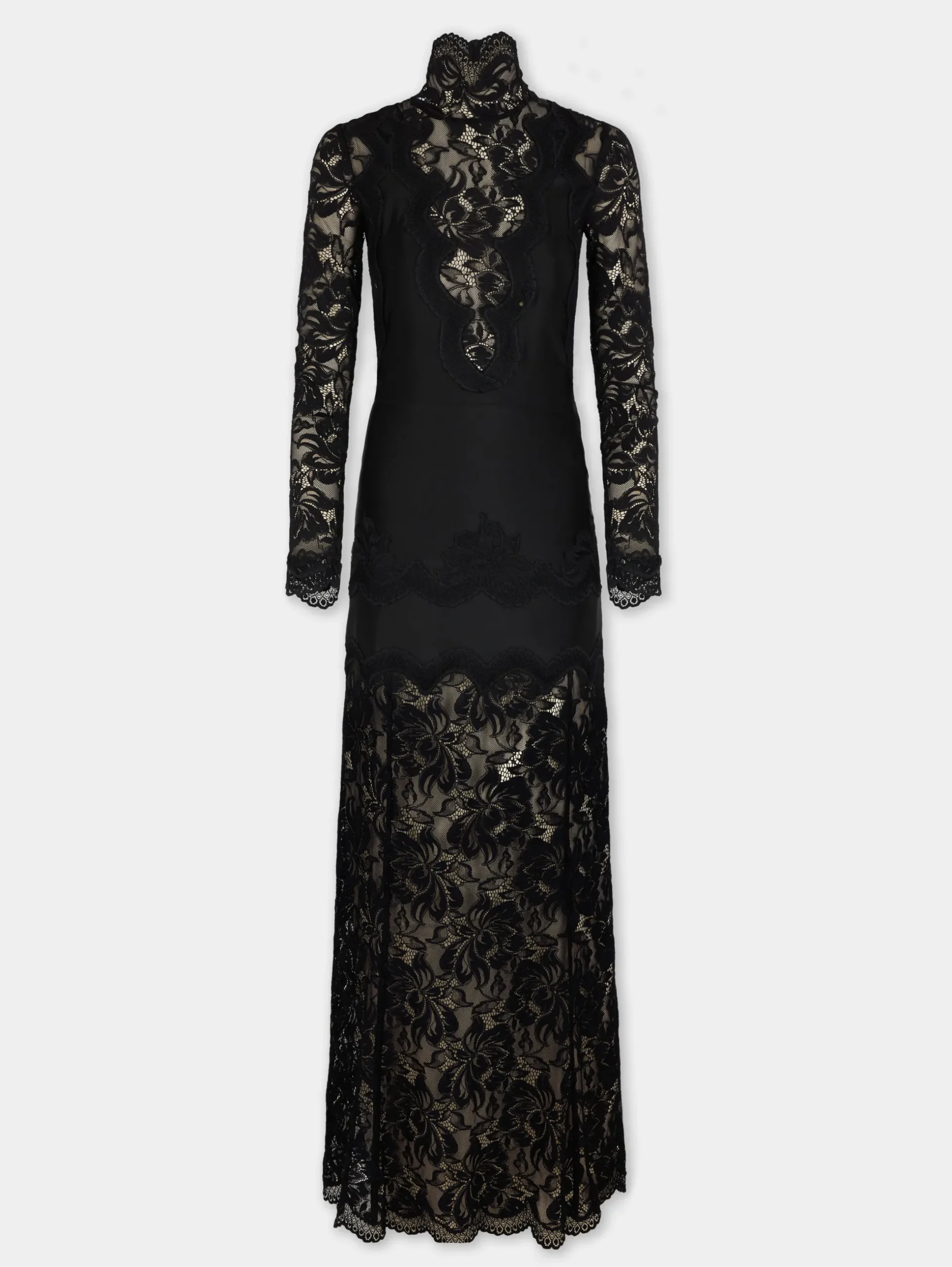 BLACK LONG DRESS IN LACE AND JERSEY | Rabanne Flash Sale