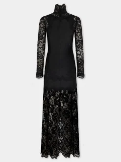 BLACK LONG DRESS IN LACE AND JERSEY | Rabanne Flash Sale