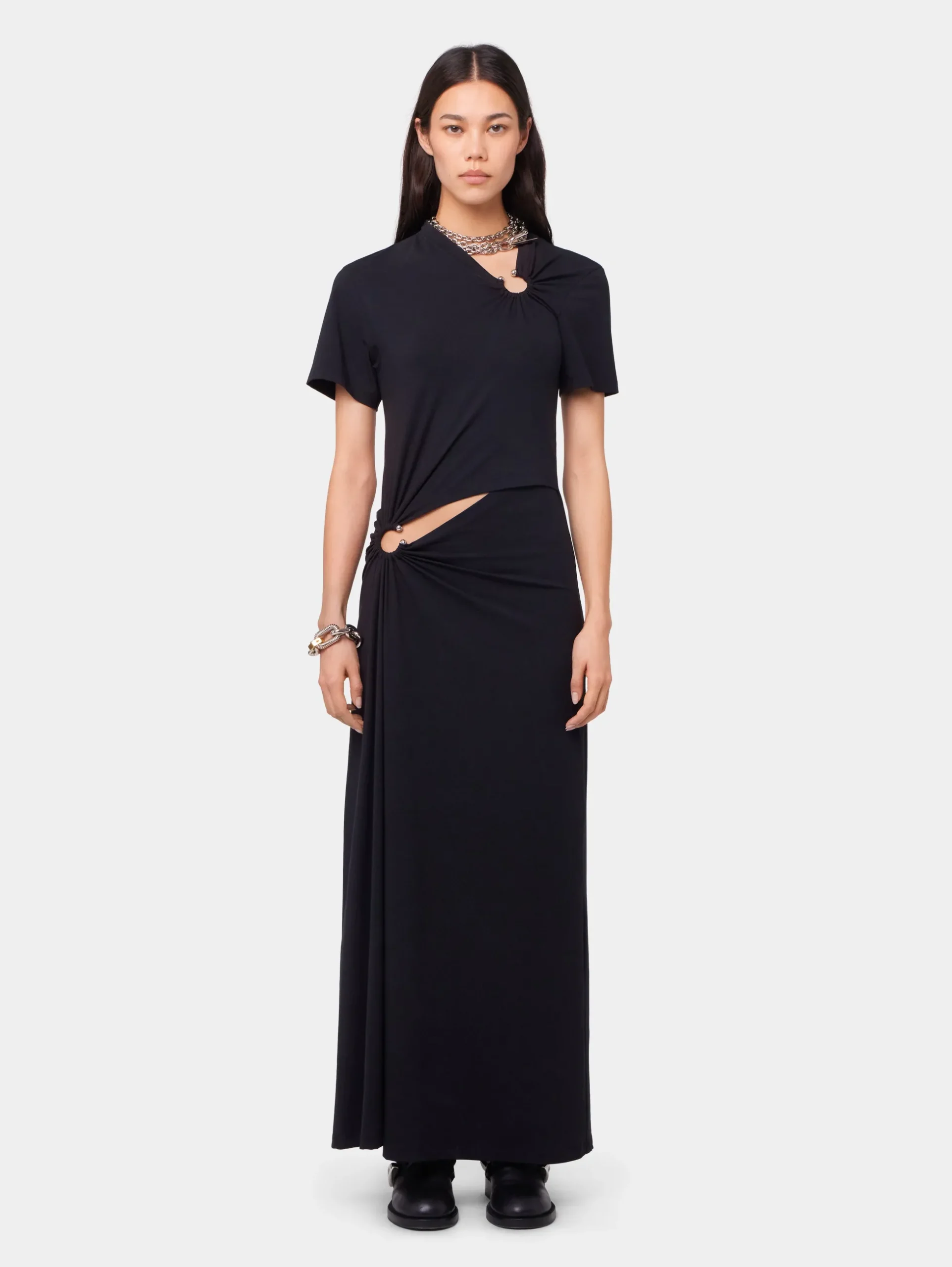 BLACK LONG PIERCING DRESS IN COTTON JERSEY | Rabanne Best Sale