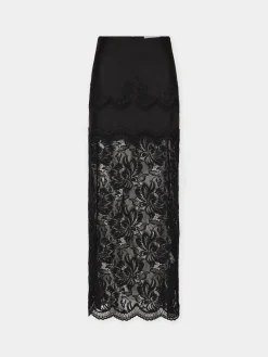 BLACK LONG SKIRT IN LACE | Rabanne New