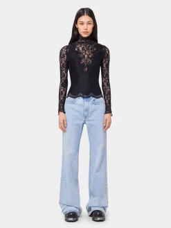 BLACK LONG SLEEVE TOP IN LACE AND JERSEY | Rabanne Fashion