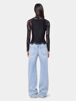 BLACK LONG SLEEVE TOP IN LACE AND JERSEY | Rabanne Fashion