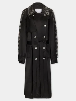 BLACK LONG TRENCH COAT IN SATIN | Rabanne Hot