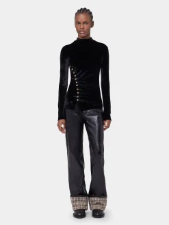 BLACK LONG-SLEEVED DRAPE TOP IN VELVET | Rabanne Cheap