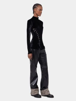 BLACK LONG-SLEEVED DRAPE TOP IN VELVET | Rabanne Cheap