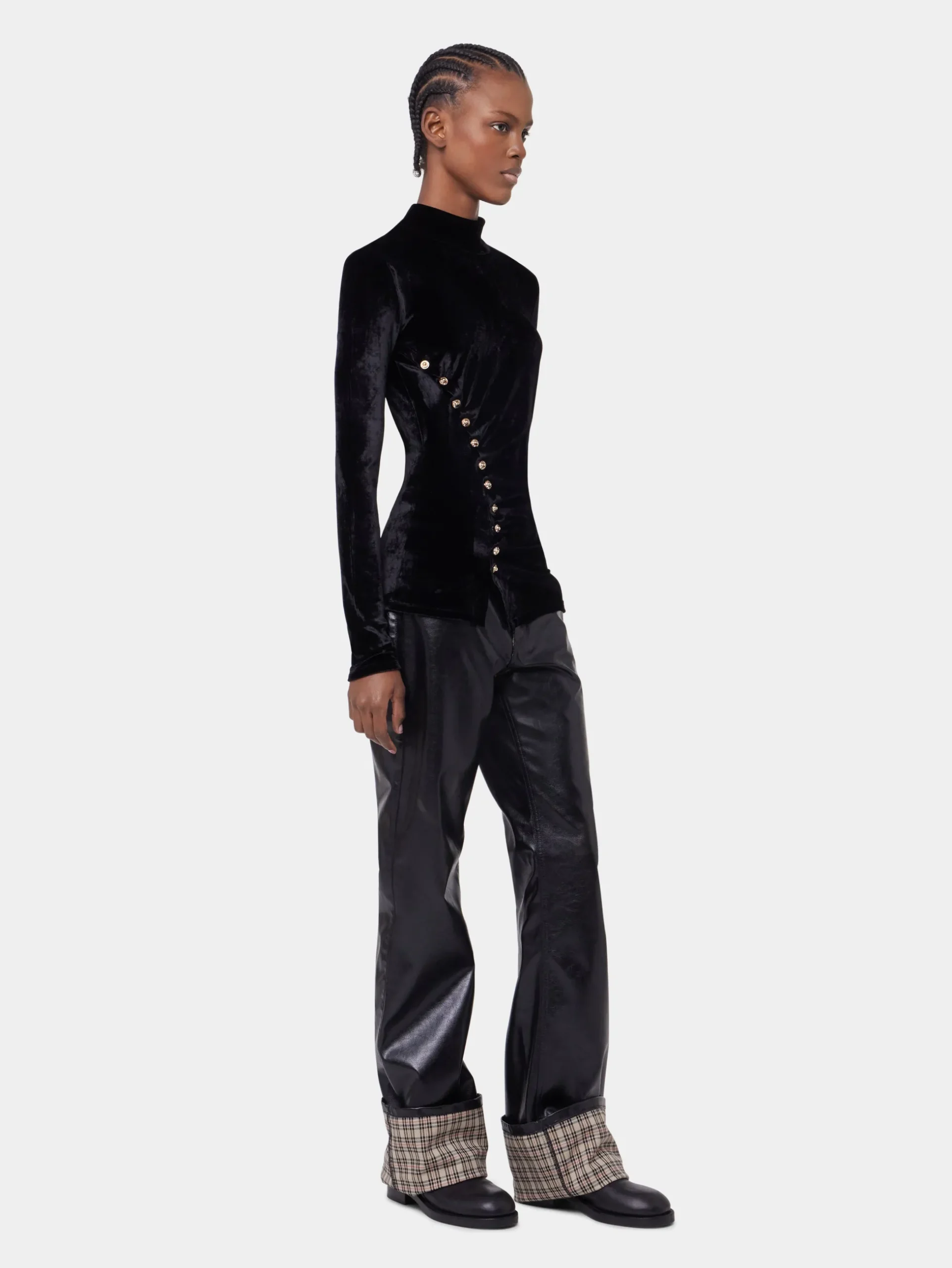 BLACK LONG-SLEEVED DRAPE TOP IN VELVET | Rabanne Cheap
