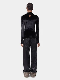 BLACK LONG-SLEEVED DRAPE TOP IN VELVET | Rabanne Cheap