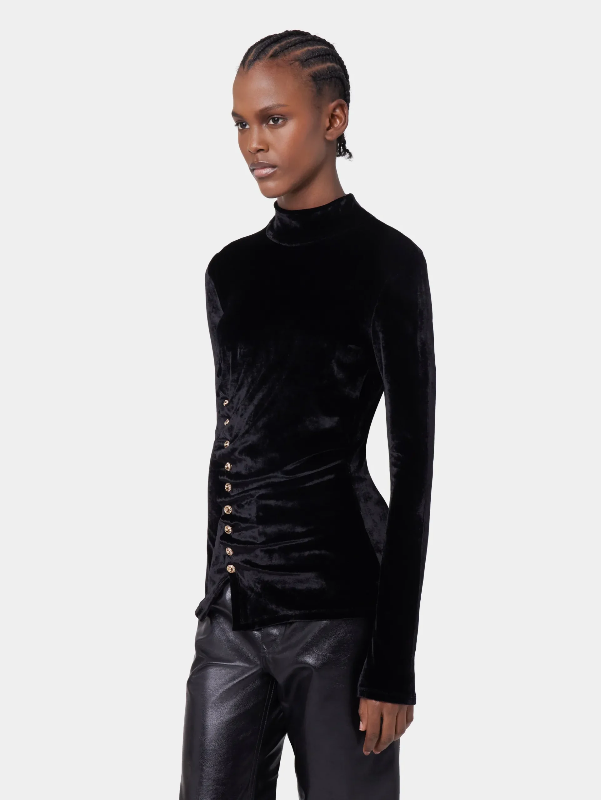 BLACK LONG-SLEEVED DRAPE TOP IN VELVET | Rabanne Cheap