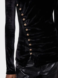 BLACK LONG-SLEEVED DRAPE TOP IN VELVET | Rabanne Cheap