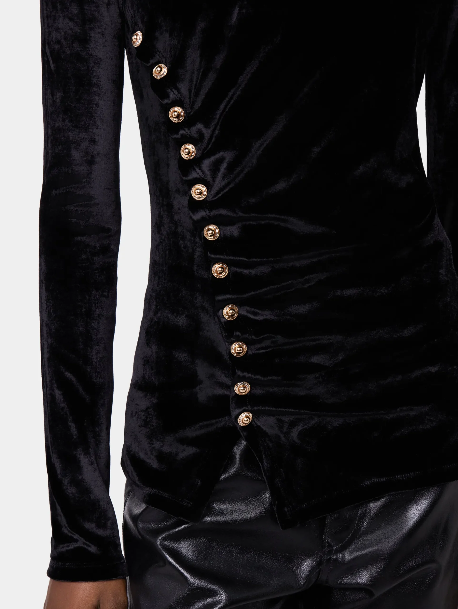 BLACK LONG-SLEEVED DRAPE TOP IN VELVET | Rabanne Cheap
