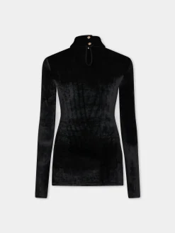 BLACK LONG-SLEEVED DRAPE TOP IN VELVET | Rabanne Cheap