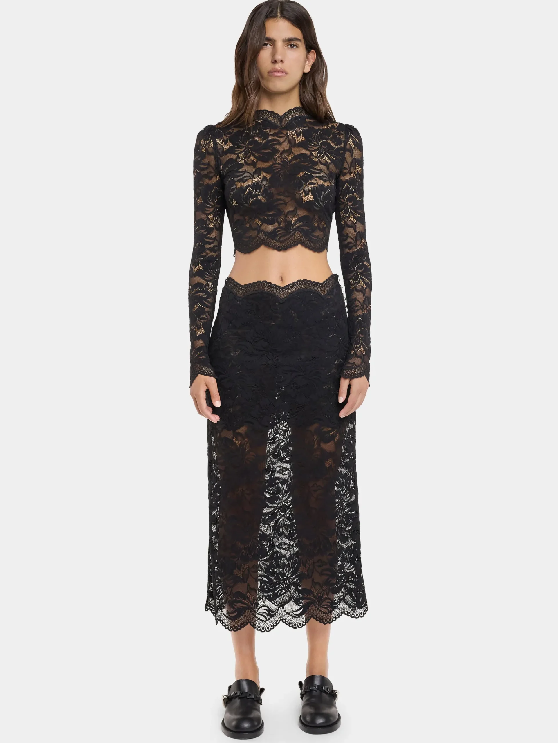 BLACK MIDI-SKIRT IN LACE | Rabanne Flash Sale