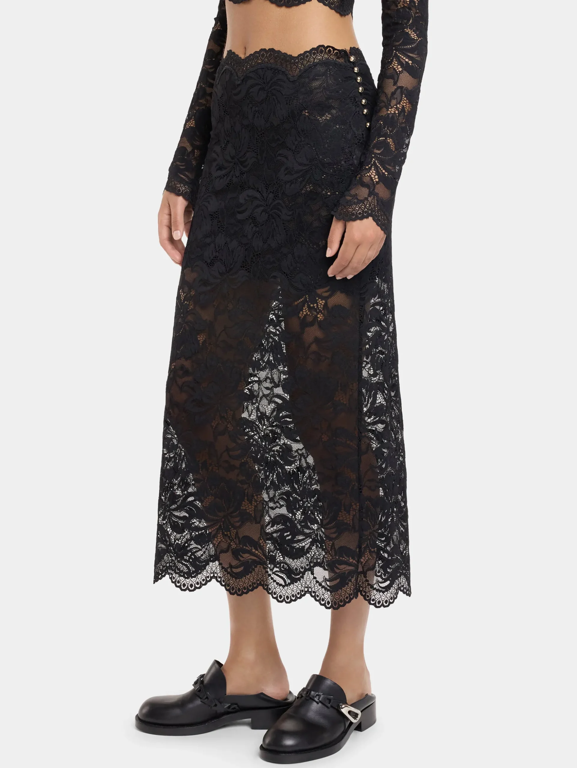 BLACK MIDI-SKIRT IN LACE | Rabanne Flash Sale
