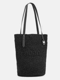 Black Raffia Tote Bag with logo | Rabanne Shop