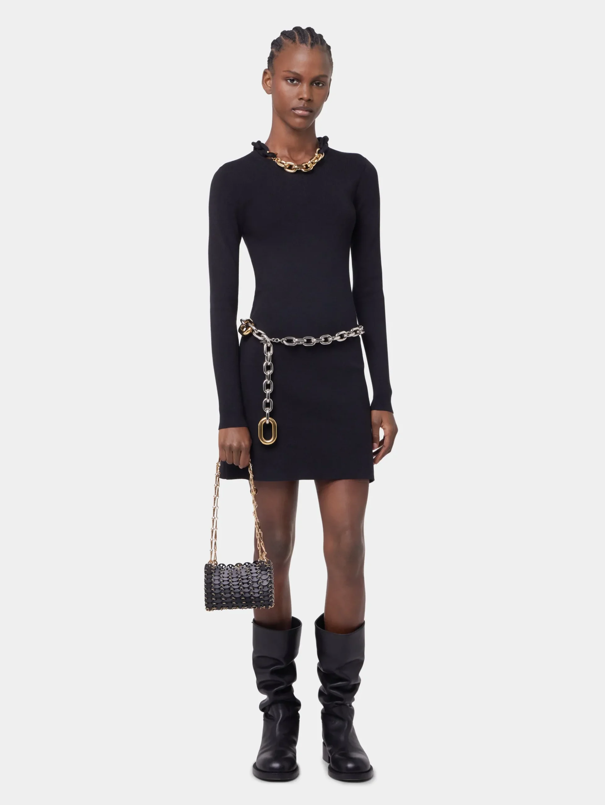 BLACK SHORT KNITTED DRESS | Rabanne Hot