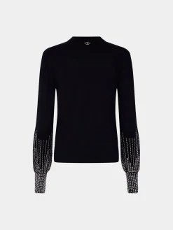 Black stud-cuffs wool jumper | Rabanne Online