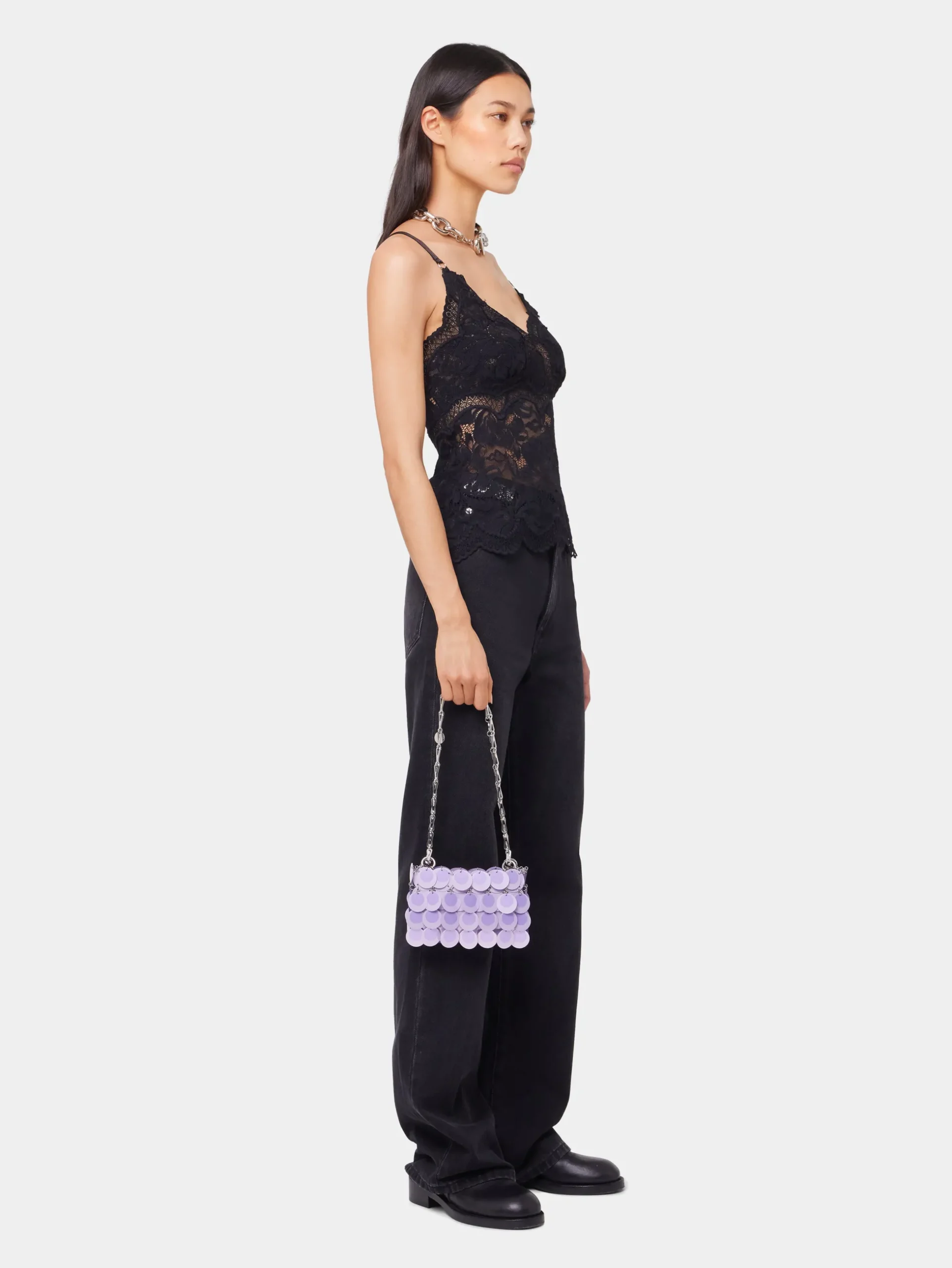 BLACK TANK TOP IN LACE | Rabanne Online
