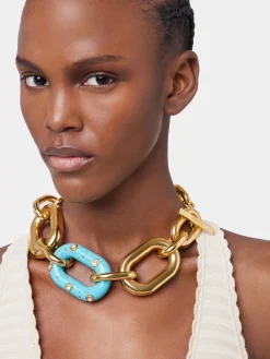 BLUE XL LINK OVERSIZED PALM SPRING NECKACE | Rabanne Fashion