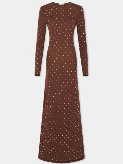 CHOCOLATE CRYSTAL-EMBELLISHED LONG DRESS IN SECOND-SKIN JERSEY | Rabanne Best