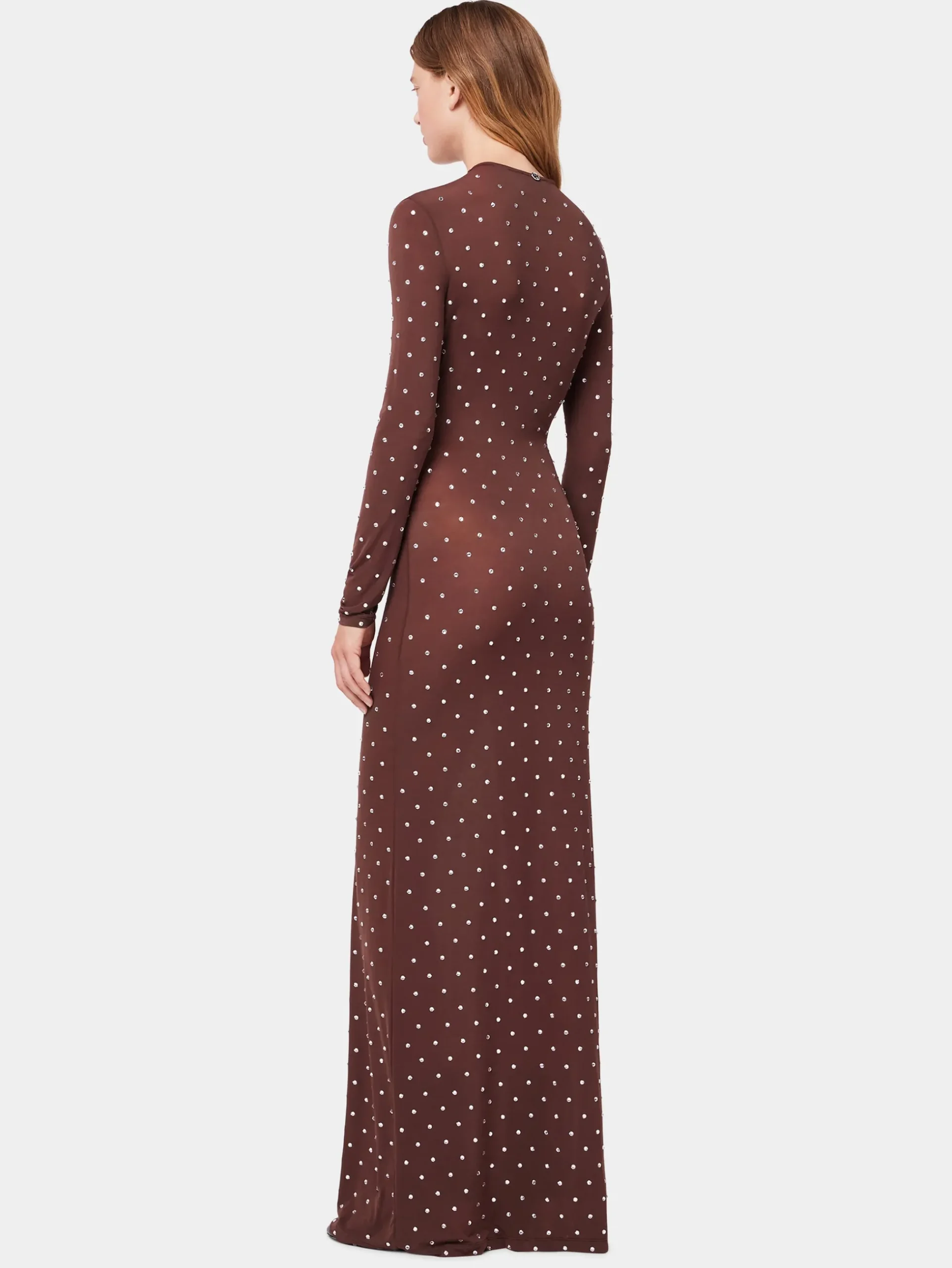 CHOCOLATE CRYSTAL-EMBELLISHED LONG DRESS IN SECOND-SKIN JERSEY | Rabanne Best