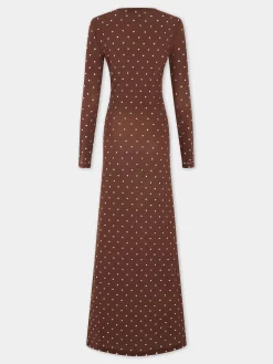CHOCOLATE CRYSTAL-EMBELLISHED LONG DRESS IN SECOND-SKIN JERSEY | Rabanne Best