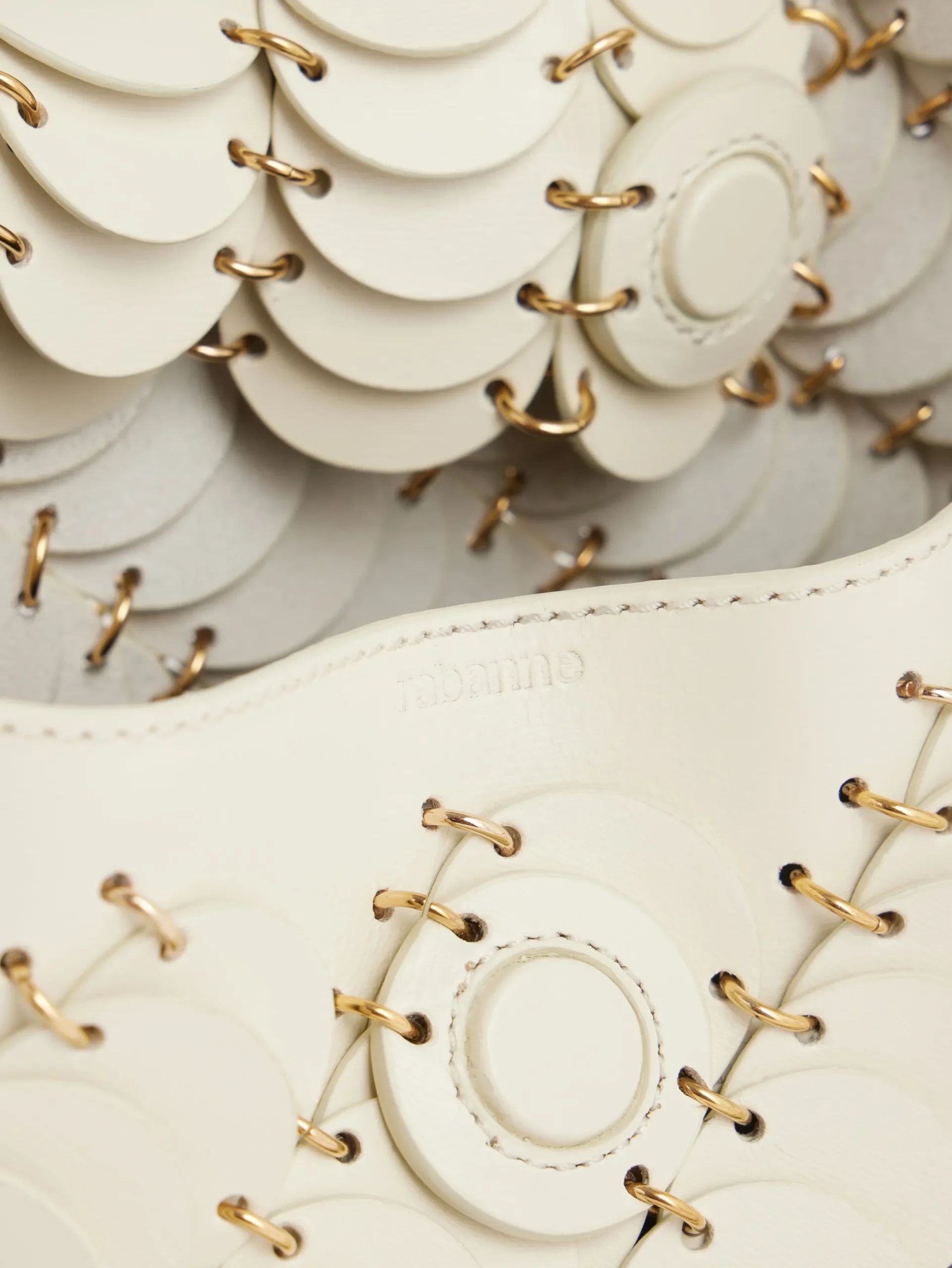 CREAM PACO SHOULDER CLUTCH IN CALFSKIN LEATHER | Rabanne Shop