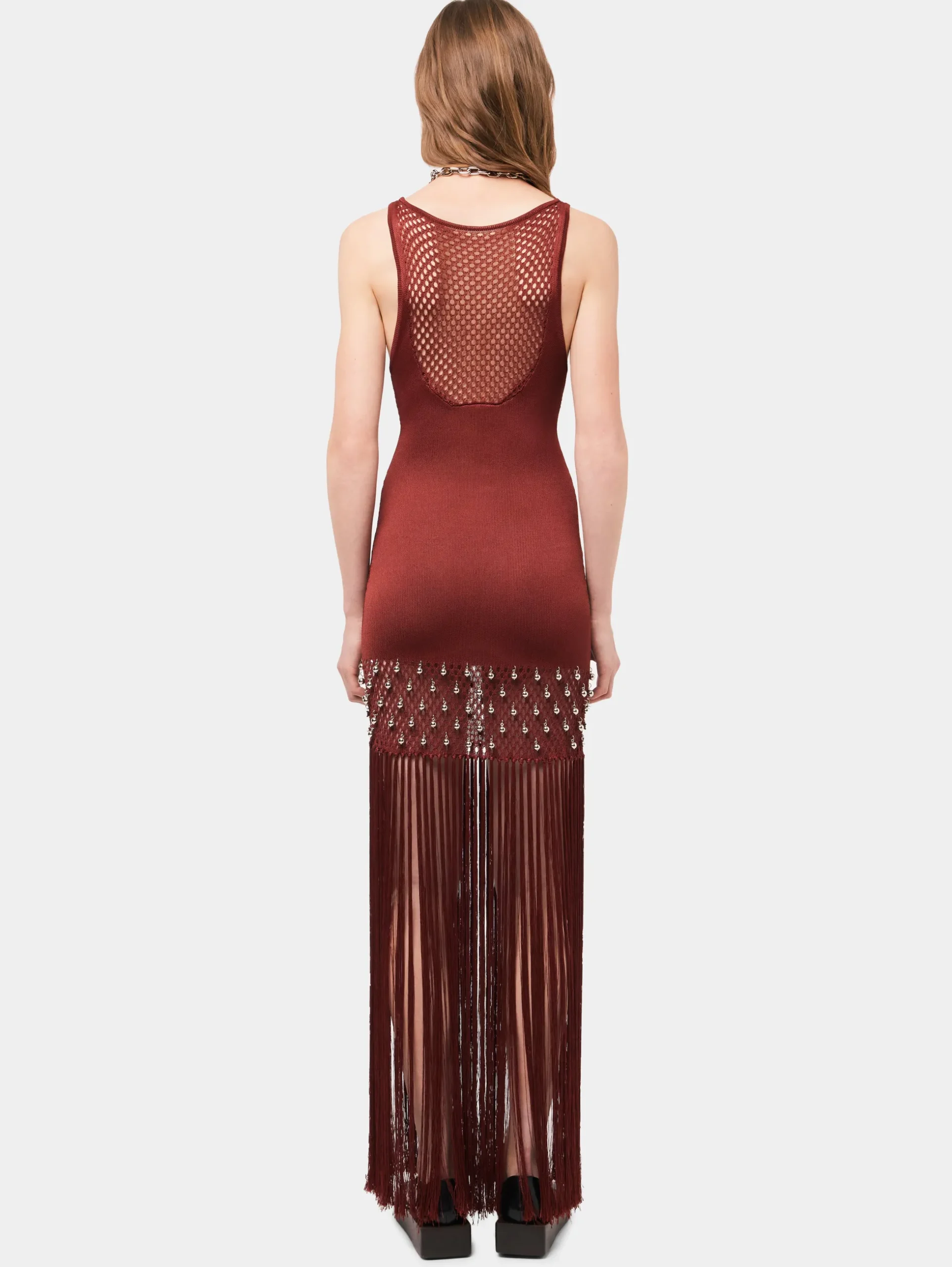 Crochet embellished dress with fringes and pearls | Rabanne Discount