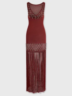 Crochet embellished dress with fringes and pearls | Rabanne Discount