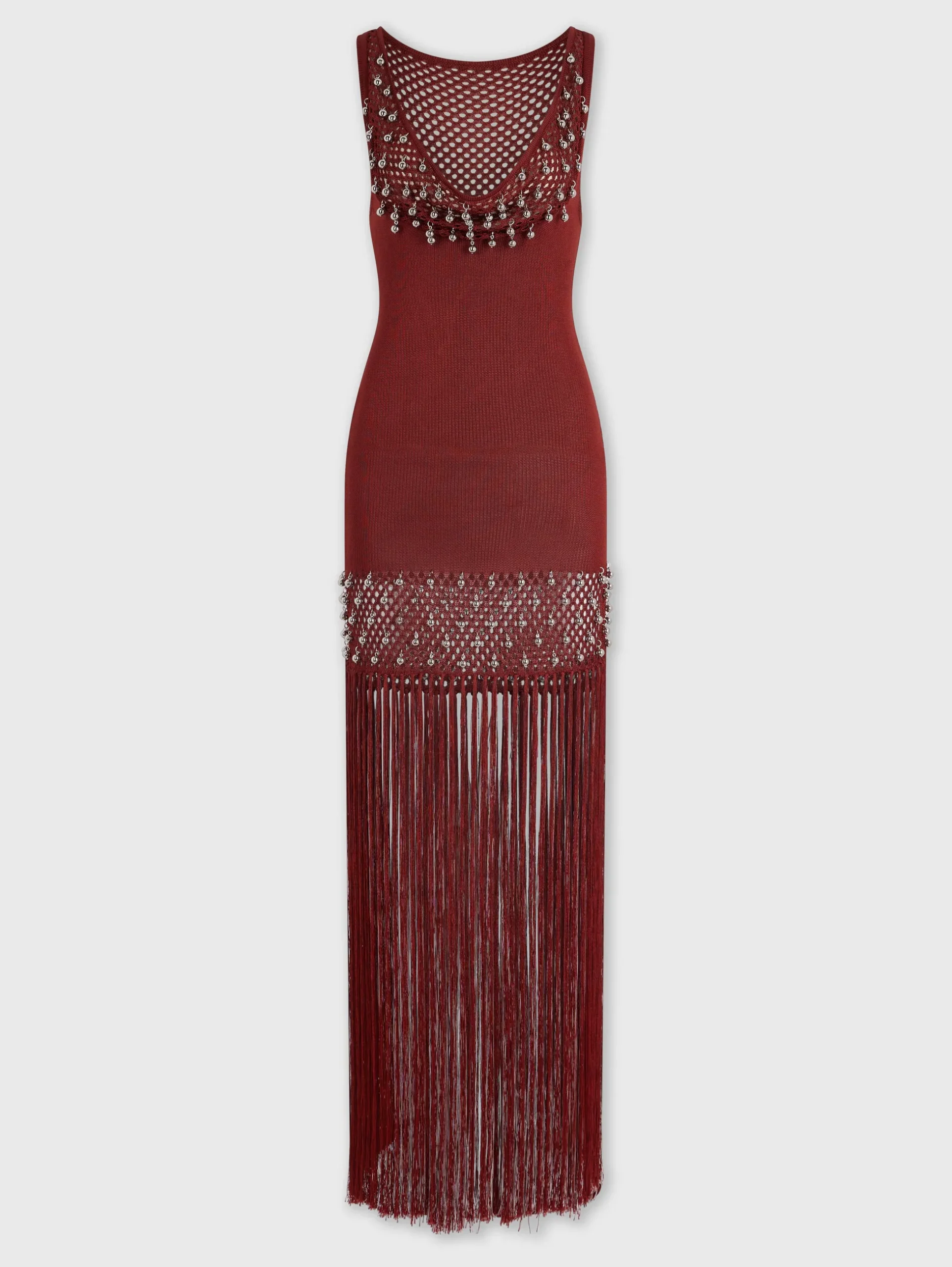 Crochet embellished dress with fringes and pearls | Rabanne Discount